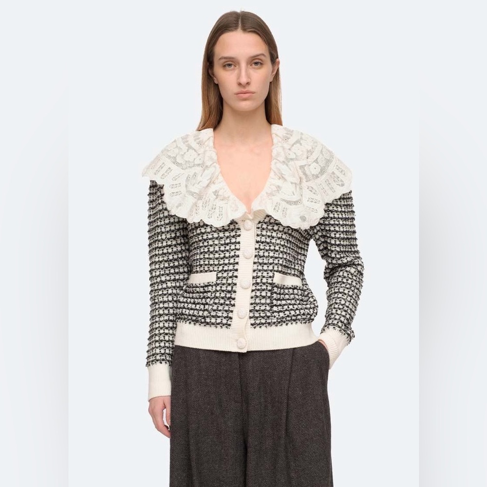 NWT $495 Sea Corby Cardigan with Lace Collar